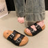 Double Buckle Open Toe Wedge Slide On